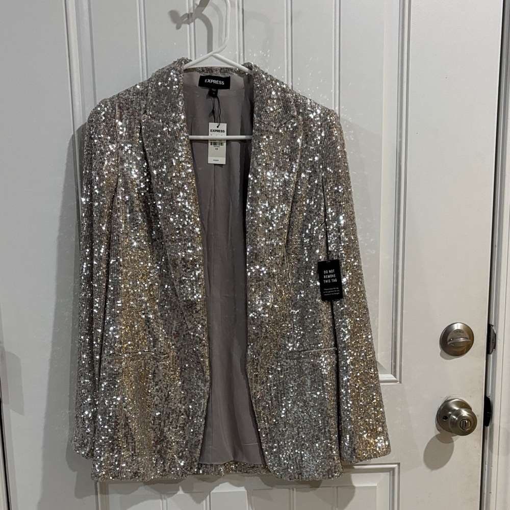 NWT Express Shimmering Silver Sequin Blazer XS